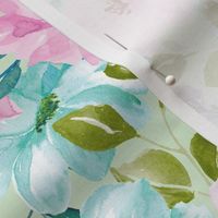 Watercolor Aqua and Pink Florals 