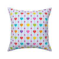 Rainbow Heart Dots, blue background 