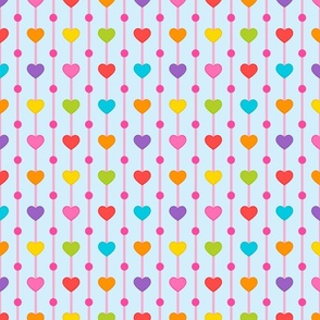 Rainbow Heart Dots, blue background 