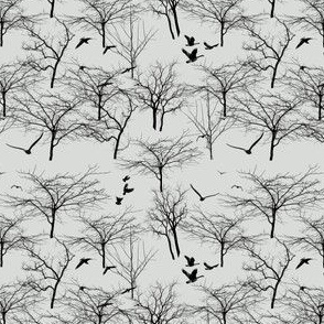 Black on Gray Trees and Birds