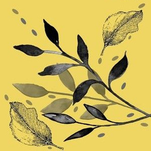 Charcoal and Gray Leaves on Yellow