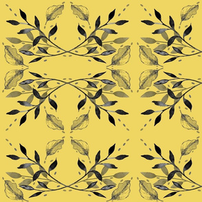Mirrored Gray Leaves on Yellow