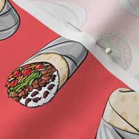 burrito toss on red - tex-mex food  LAD19