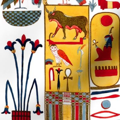 ancient egypt egyptian gods goddesses  hieroglyphics wings birds vultures eagles Horus eyes ducks sun snakes cobras Ankh Nekhbet insects bees plants  bulls cows Maat Osiris flowers lilies lily papyrus plants colorful yellow red blue orange feathers tribal