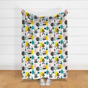 Abstract paper cut style minimal geometric shapes and leaves neutral black white pink yellow spring summer JUMBO