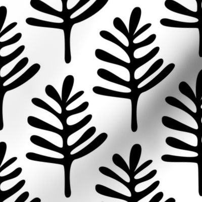 Minimal paper cut style little tree design organic garden leaves winter black and white monochrome JUMBO