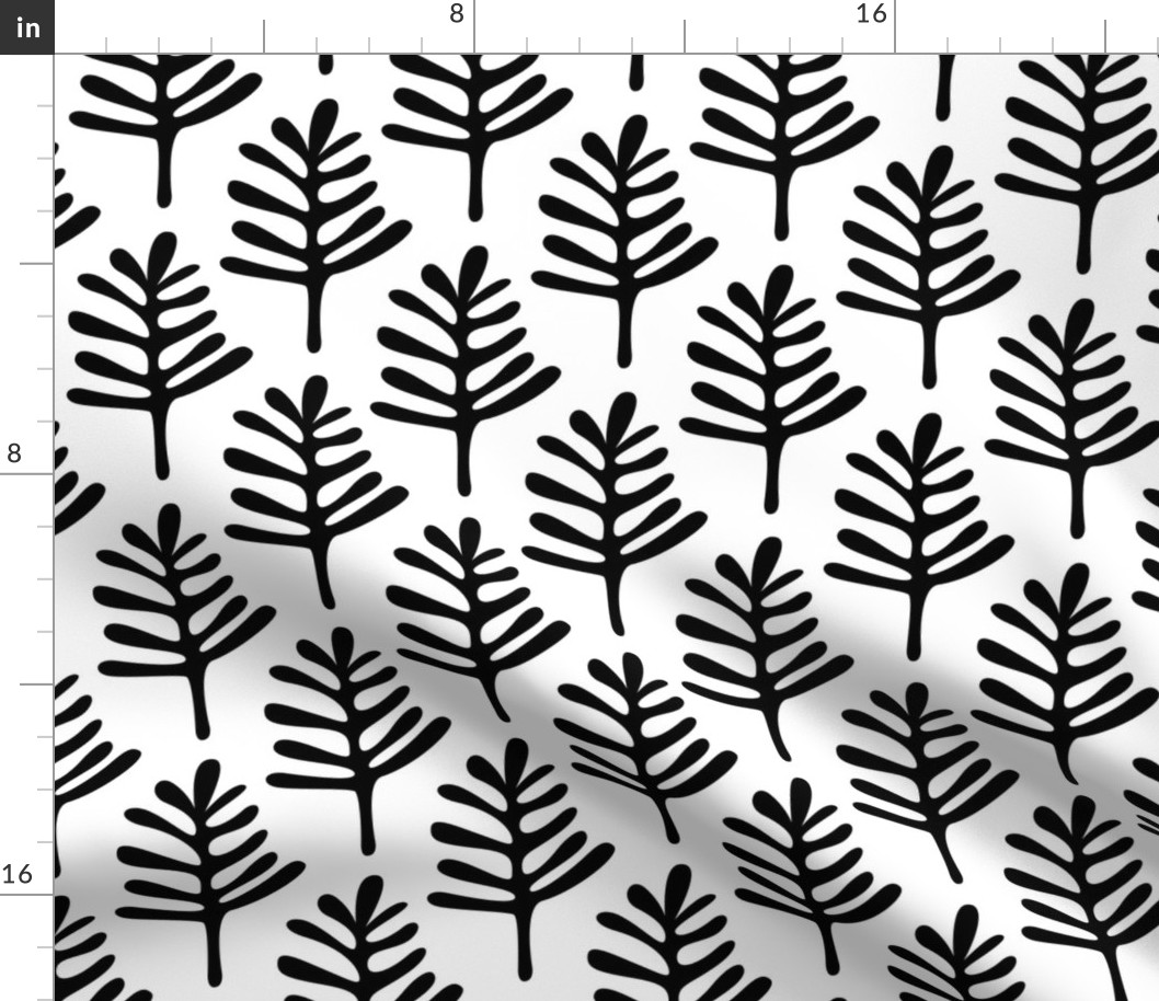 Minimal paper cut style little tree design organic garden leaves winter black and white monochrome JUMBO