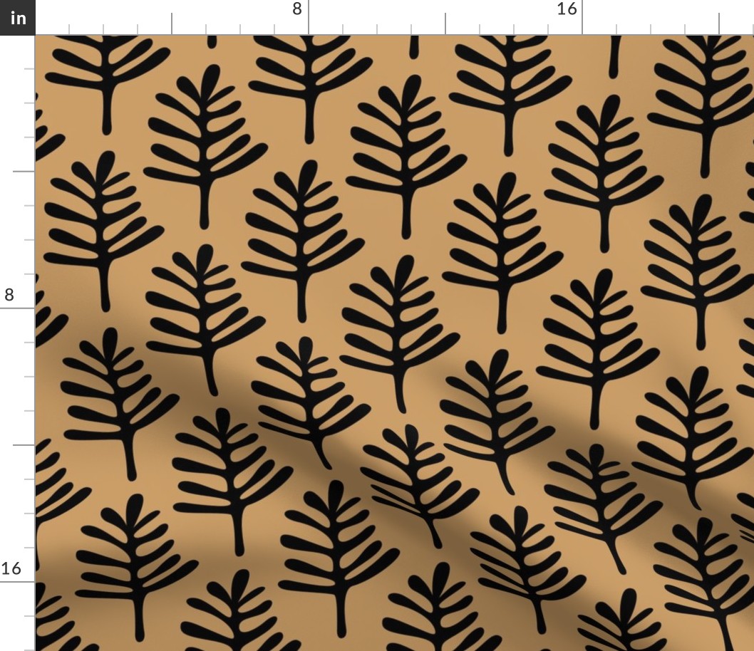 Minimal paper cut style little tree design organic garden leaves fall gold black JUMBO