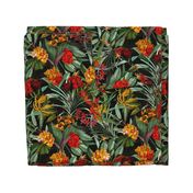 18" Pierre-Joseph Redouté-Vintage Tropical Palm Jungle Palm fabric,vintage hawaiian fabric on Dramatic Glamour black