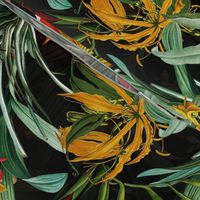 18" Pierre-Joseph Redouté-Vintage Tropical Palm Jungle Palm fabric,vintage hawaiian fabric on Dramatic Glamour black