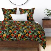 18" Pierre-Joseph Redouté-Vintage Tropical Palm Jungle Palm fabric,vintage hawaiian fabric on black