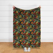 18" Pierre-Joseph Redouté-Vintage Tropical Palm Jungle Palm fabric,vintage hawaiian fabric on black