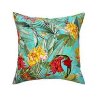 18" Pierre-Joseph Redouté vintage hawaiian Tropical Palm Jungle, teal