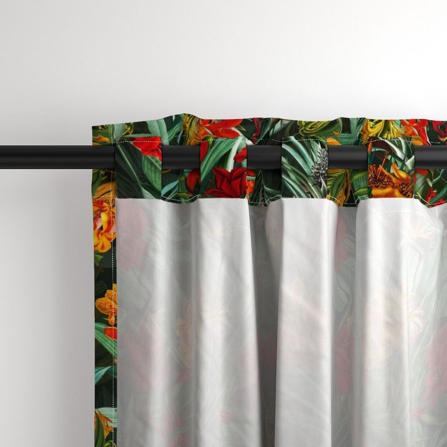 18" Pierre-Joseph Redouté Vintage Tropical Palm Jungle, Palm fabric,antique hawaiian fabric, dramatic black