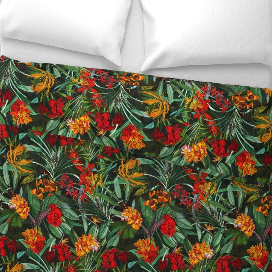 18" Pierre-Joseph Redouté Vintage Tropical Palm Jungle, Palm fabric,antique hawaiian fabric, dramatic black