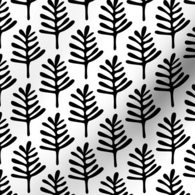 Minimal paper cut style little tree design organic garden leaves winter black and white monochrome