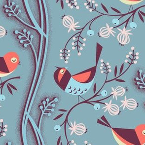 birds and berries / arctic blue