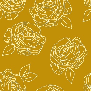 Minimalist roses on mustard yellow 18”