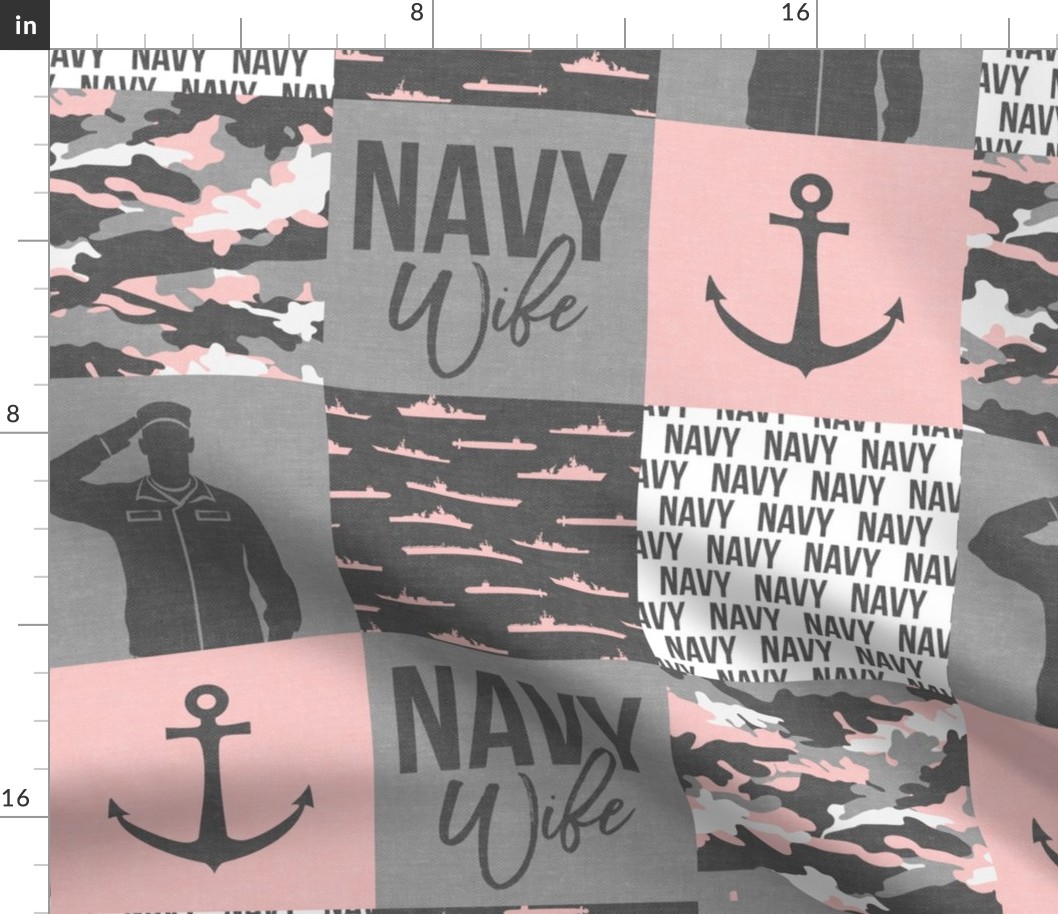 Navy Wife - Military Wife Patchwork - pink and grey -  LAD19