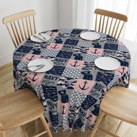 Navy Mom - military patchwork - pink and navy - LAD19