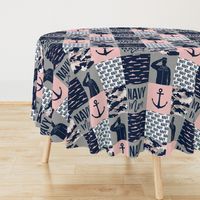 Navy Mom - military patchwork - pink and navy - LAD19