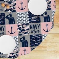 Navy Mom - military patchwork - pink and navy - LAD19