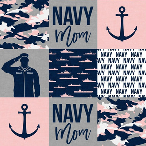 Navy Mom - military patchwork - pink and navy - LAD19