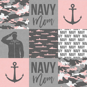 Navy Mom - military patchwork - pink and grey  - LAD19