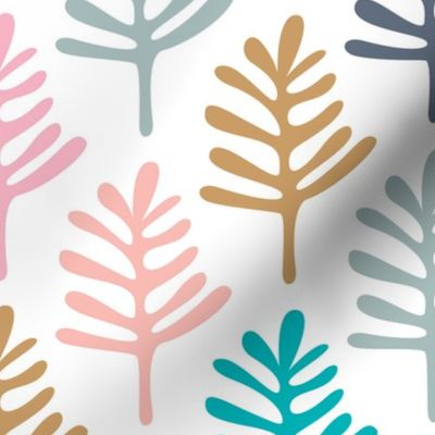 Minimal paper cut style little tree design organic garden leaves winter black and white pink ochre blue JUMBO