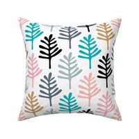 Minimal paper cut style little tree design organic garden leaves winter black and white pink ochre blue JUMBO