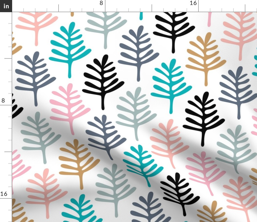 Minimal paper cut style little tree design organic garden leaves winter black and white pink ochre blue JUMBO