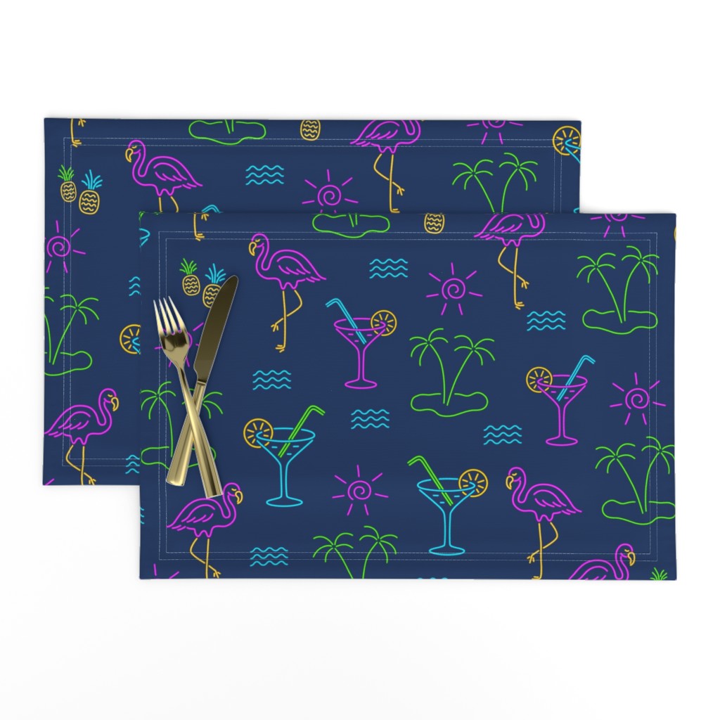 Retro 70s Neon Summer Cocktails Flamingo Palms