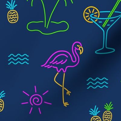 Retro 70s Neon Summer Cocktails Flamingo Palms