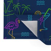 Retro 70s Neon Summer Cocktails Flamingo Palms