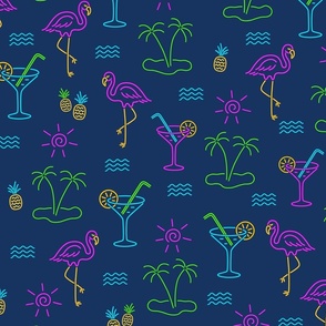 Retro 70s Neon Summer Cocktails Flamingo Palms