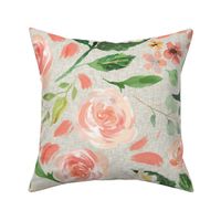 peaches and cream floral on gray background