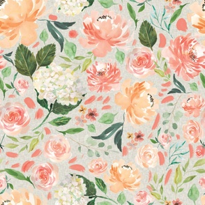 peaches and cream floral on gray background