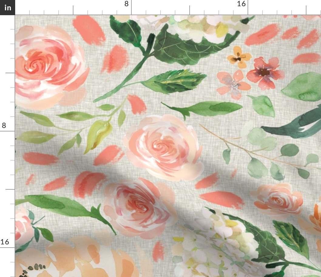 peaches and cream floral on gray background