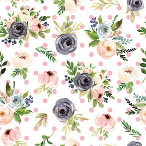 watercolor blush floral pink dots