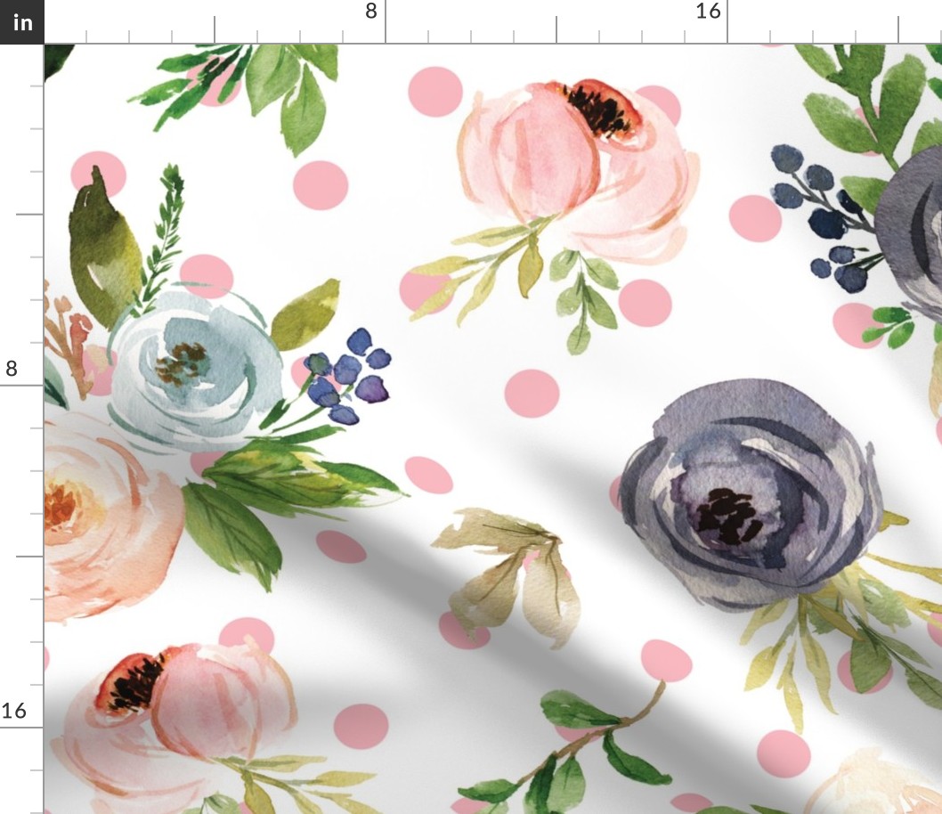 watercolor blush floral pink dots