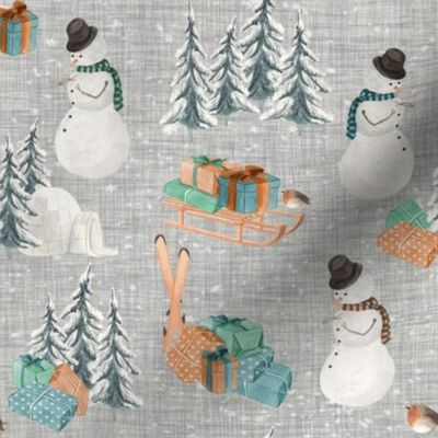 Woodland Winter Snowman // Gray Linen