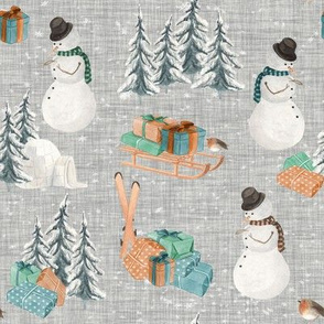 Woodland Winter Snowman // Gray Linen