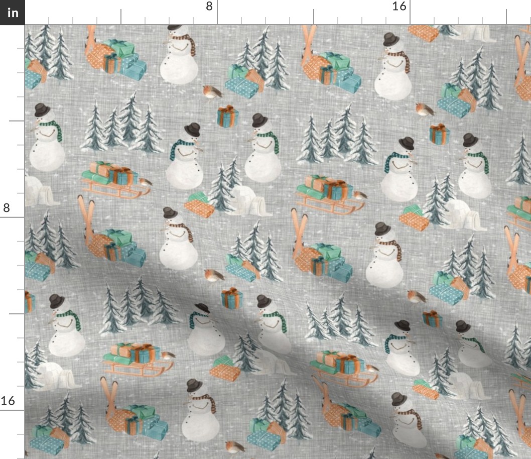 Woodland Winter Snowman // Gray Linen