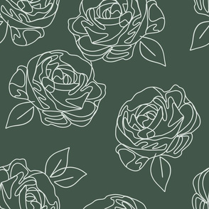 Minimalist roses on forest green 18”