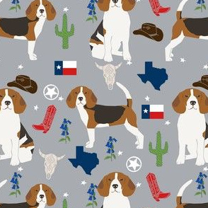 beagle texas fabric - dog fabric, texas fabric, cowboy hat, cowboy boots, longhorns - grey