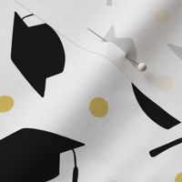 Tossed Graduation Caps in Black and Gold