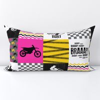 Motocross//A little dirt never hurt//Pink&Yellow - Wholecloth Cheater Quilt