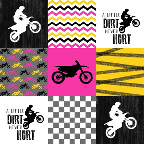Motocross//A little dirt never hurt//Pink&Yellow - Wholecloth Cheater Quilt