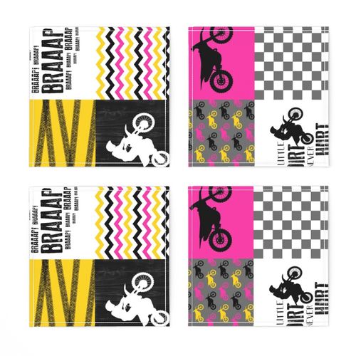 Motocross//A little dirt never hurt//Pink&yellow - Wholecloth Cheater Quilt - Rotated