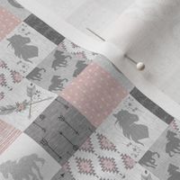 1” BoHo Horse Quilt Patchwork - pink and brey